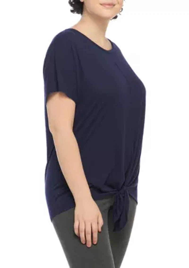 Plus Dolman Sleeve Tie Front Top