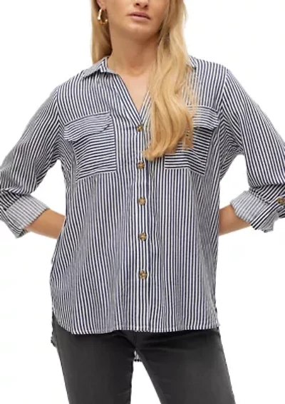 Women's Striped Long Roll-Tab Sleeve Shirt