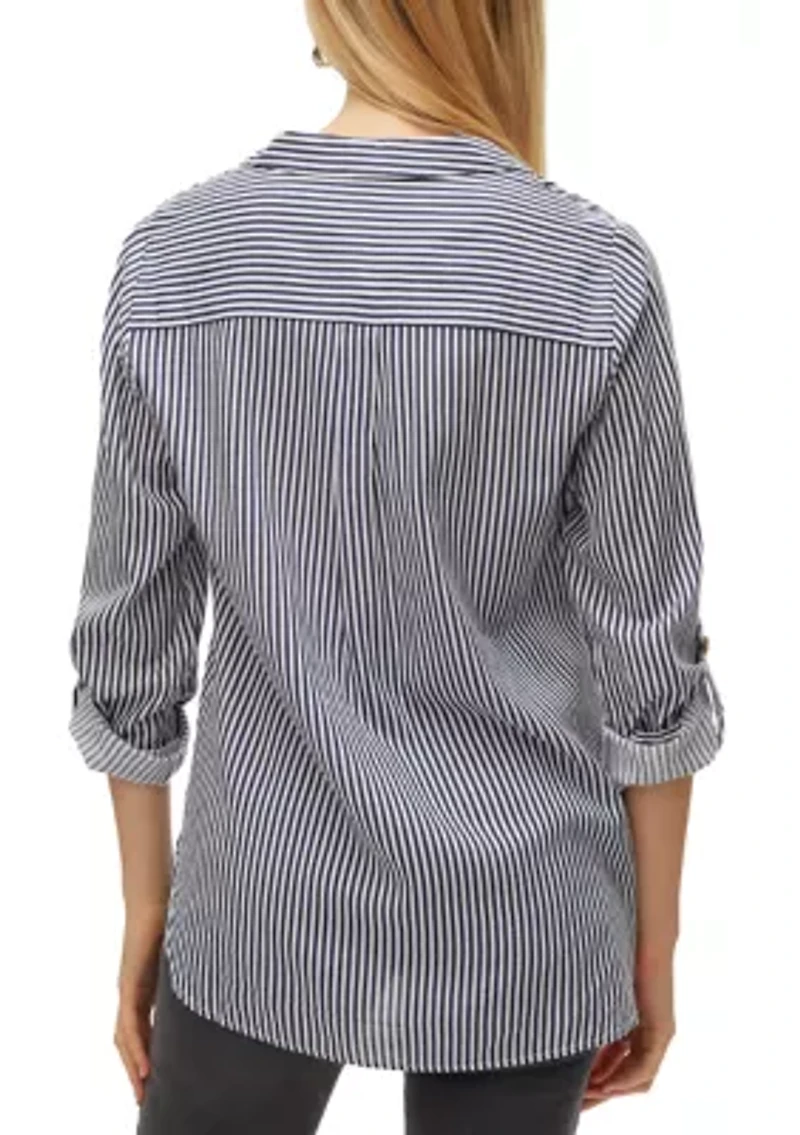Women's Striped Long Roll-Tab Sleeve Shirt