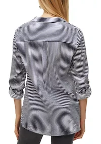 Women's Striped Long Roll-Tab Sleeve Shirt
