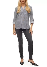 Women's Striped Long Roll-Tab Sleeve Shirt