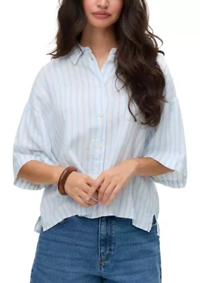 Women's Elbow Sleeve Striped Button Down Shirt