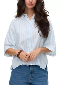 Women's Elbow Sleeve Striped Button Down Shirt