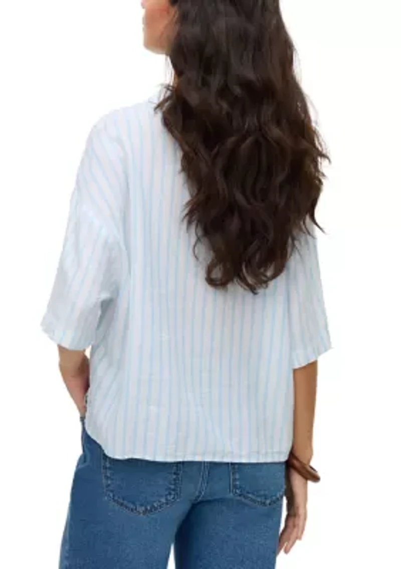 Women's Elbow Sleeve Striped Button Down Shirt