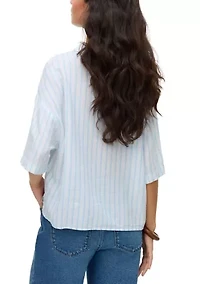 Women's Elbow Sleeve Striped Button Down Shirt