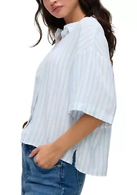 Women's Elbow Sleeve Striped Button Down Shirt