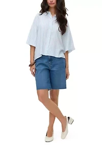 Women's Elbow Sleeve Striped Button Down Shirt