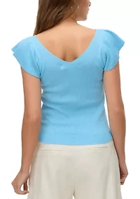 Women's Flutter Sleeve V-Neck Top