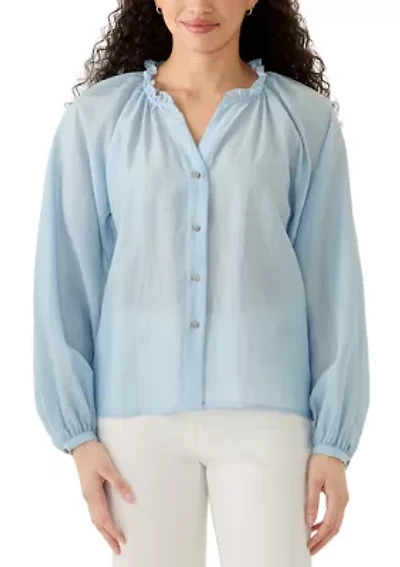 Women's Long Sleeve Ruffle Neck Shirt