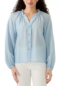 Women's Long Sleeve Ruffle Neck Shirt