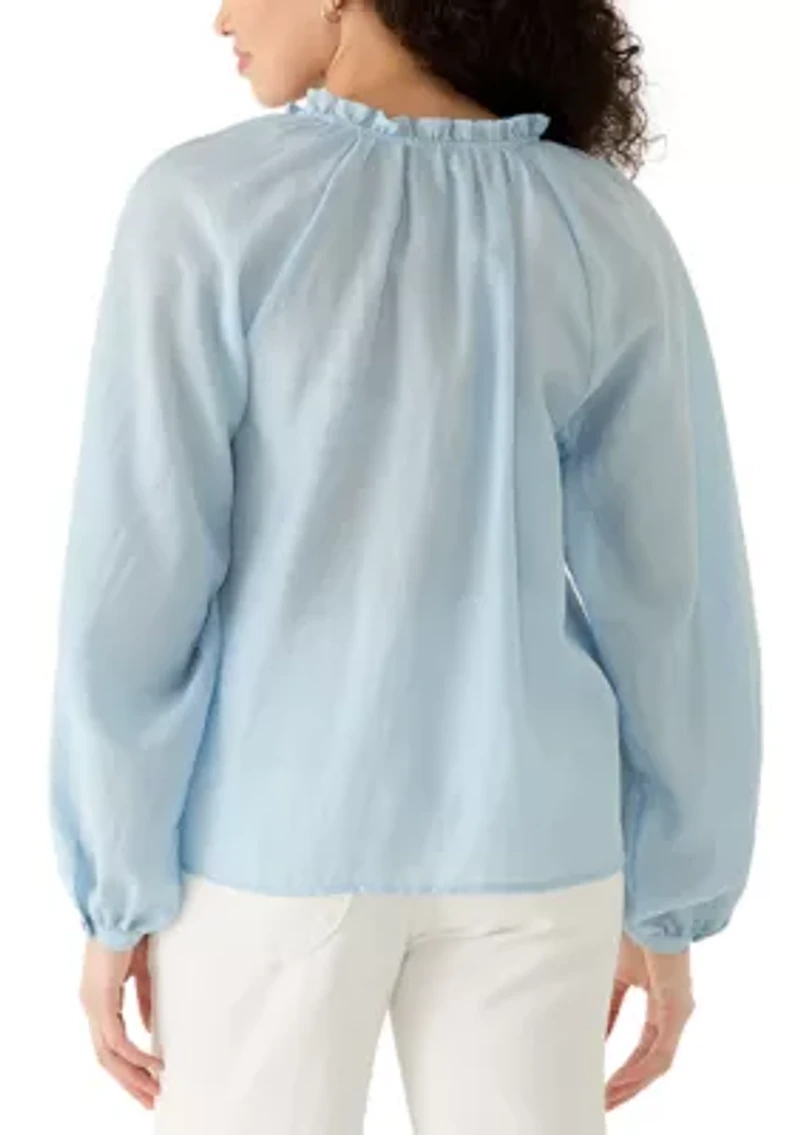 Women's Long Sleeve Ruffle Neck Shirt