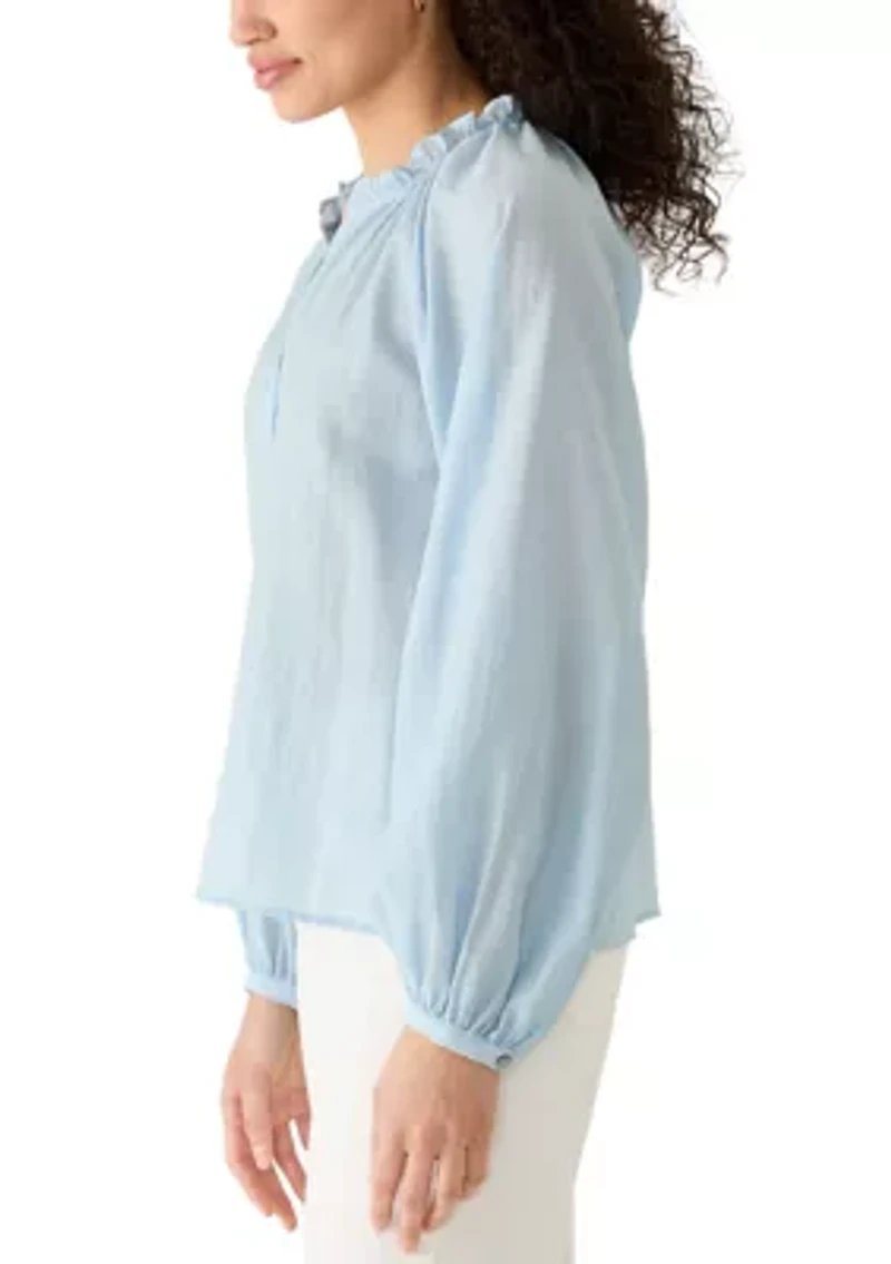 Women's Long Sleeve Ruffle Neck Shirt