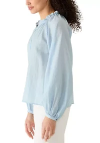Women's Long Sleeve Ruffle Neck Shirt