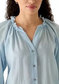 Women's Long Sleeve Ruffle Neck Shirt