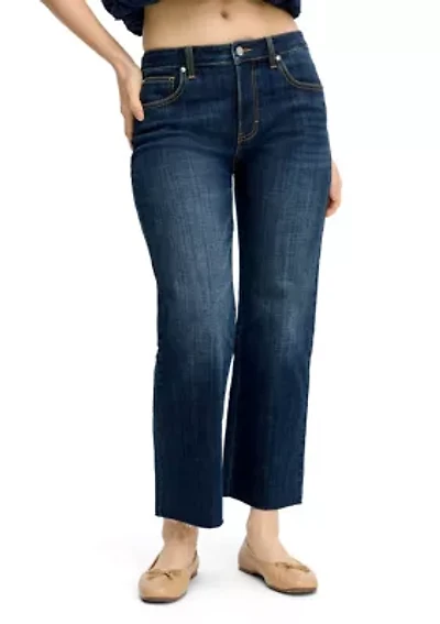 Women's Mid Rise Straight Ankle Frayed Edge Jeans
