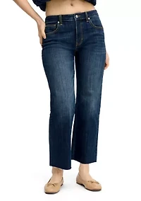 Women's Mid Rise Straight Ankle Frayed Edge Jeans