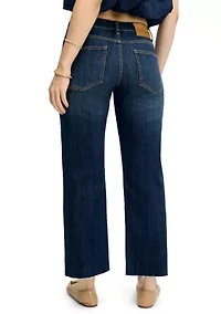 Women's Mid Rise Straight Ankle Frayed Edge Jeans