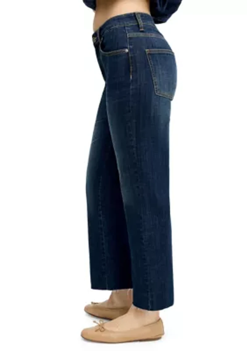 Women's Mid Rise Straight Ankle Frayed Edge Jeans