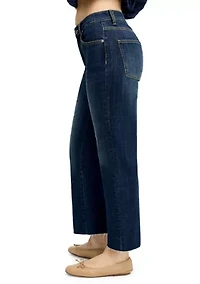 Women's Mid Rise Straight Ankle Frayed Edge Jeans