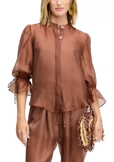 Women's Puff Sleeve Mandarin Collar Blouse