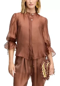 Women's Puff Sleeve Mandarin Collar Blouse