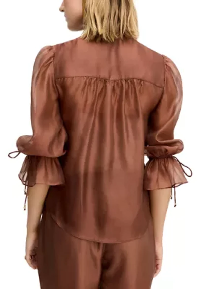 Women's Puff Sleeve Mandarin Collar Blouse