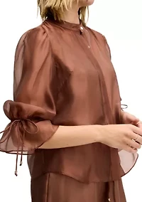 Women's Puff Sleeve Mandarin Collar Blouse