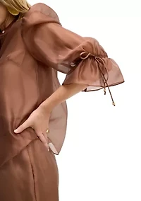 Women's Puff Sleeve Mandarin Collar Blouse