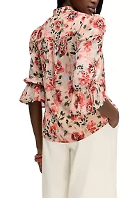 Women's Mandarin Collar Print Blouse