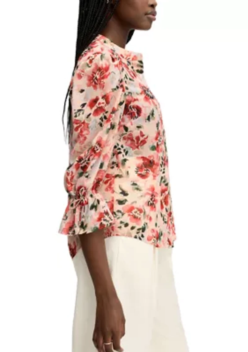 Women's Mandarin Collar Print Blouse