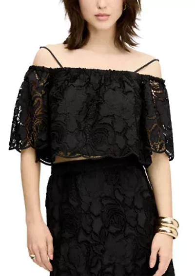 Women's Ruffle Embroidered Lace Top