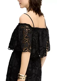 Women's Ruffle Embroidered Lace Top