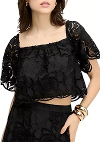 Women's Ruffle Embroidered Lace Top