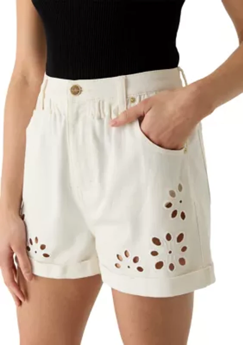 Women's Embroidered Paper Bag Shorts