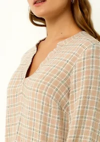 V-Neck Plaid Peasant Top
