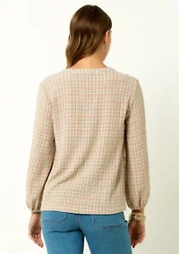 V-Neck Plaid Peasant Top