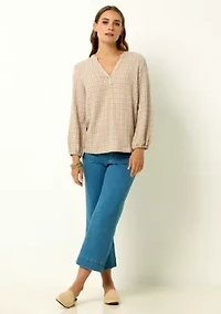 V-Neck Plaid Peasant Top