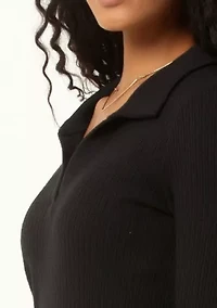 Classic Ribbed V-Neck Sweater with Collar