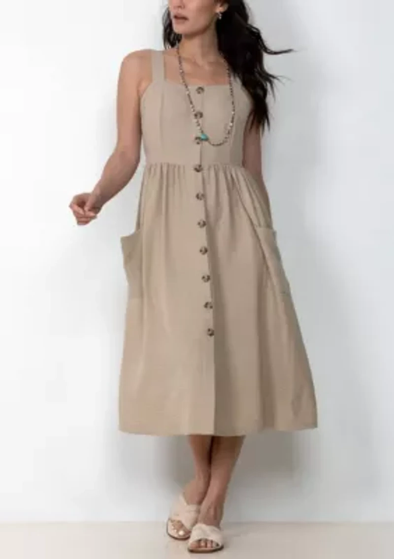 Button Front Midi Dress