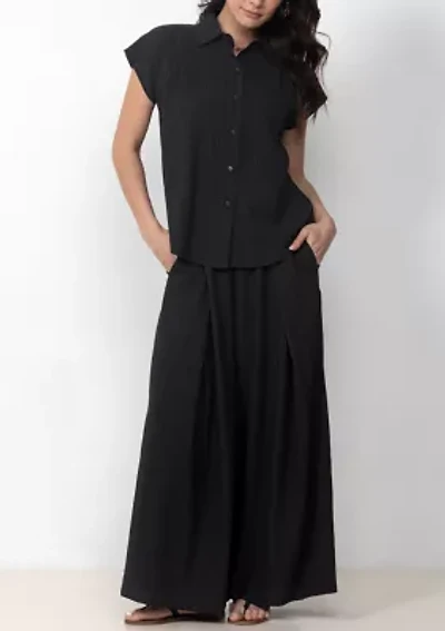 Sleeveless Button Front Blouse and Wide Leg Pants Set