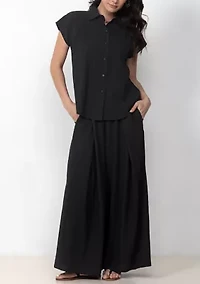Sleeveless Button Front Blouse and Wide Leg Pants Set