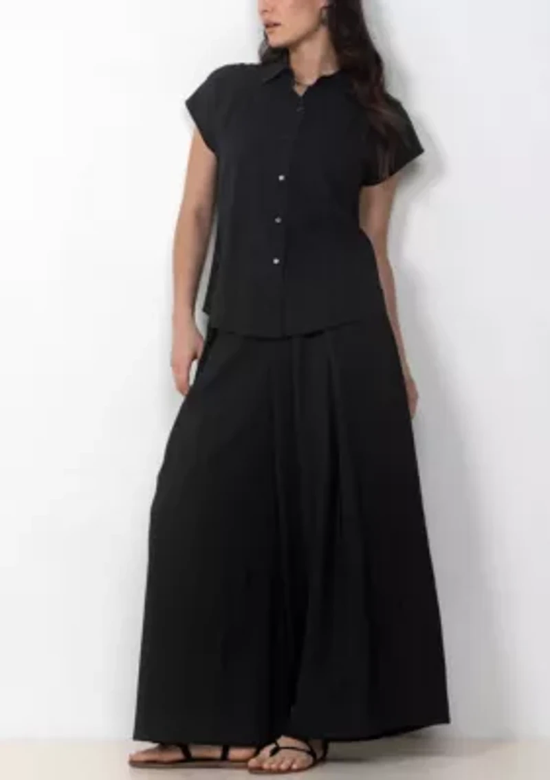 Sleeveless Button Front Blouse and Wide Leg Pants Set