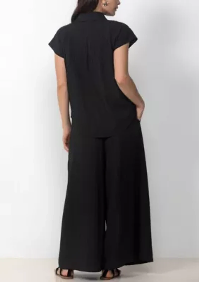 Sleeveless Button Front Blouse and Wide Leg Pants Set