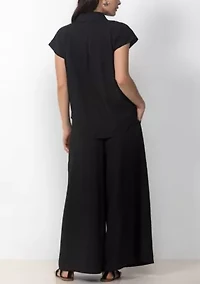 Sleeveless Button Front Blouse and Wide Leg Pants Set