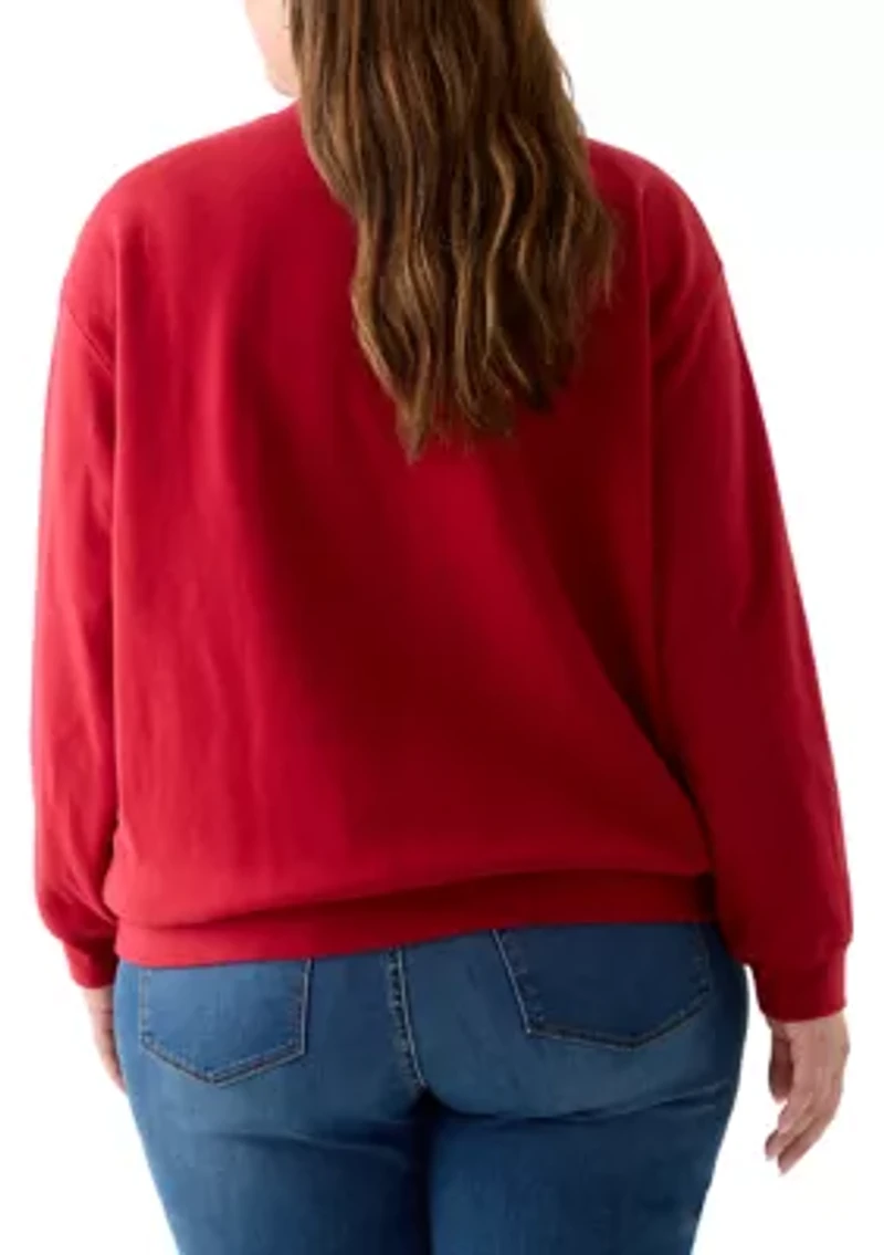 Plus Rhinestone Everyday Crew Neck Pullover