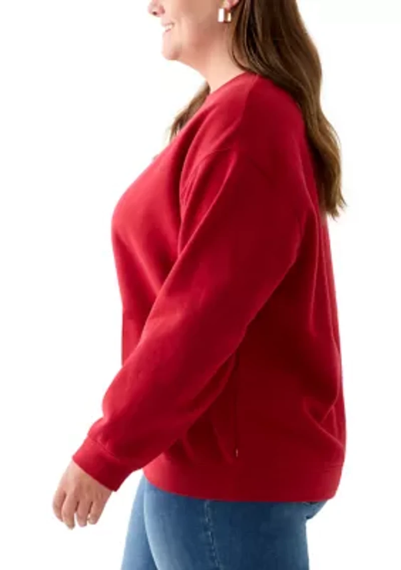 Plus Rhinestone Everyday Crew Neck Pullover