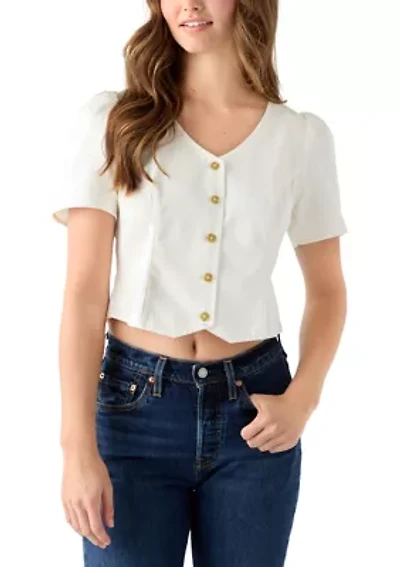 Moxie Short Sleeve Button Front Woven Top