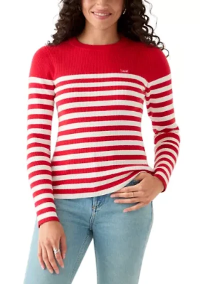 Ribbed Crew Neck Striped Sweater