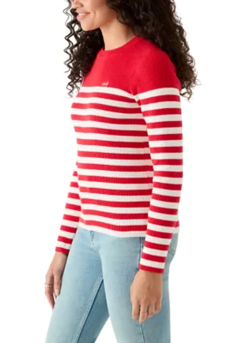 Ribbed Crew Neck Striped Sweater