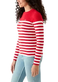 Ribbed Crew Neck Striped Sweater